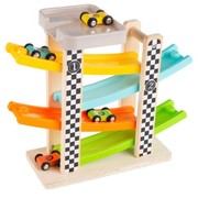 Toy Time Toy Racetrack and Racecar Set, Wooden Car Racer with 4 Colorful Cars, Ramps, for Boys and Girls 317792PTO